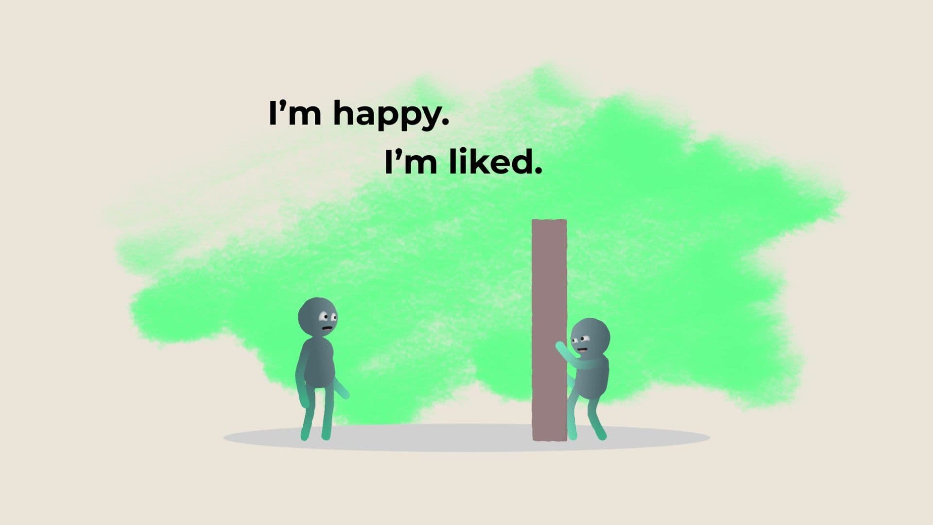 A child behind a post beside the words I'm happy, I'm liked