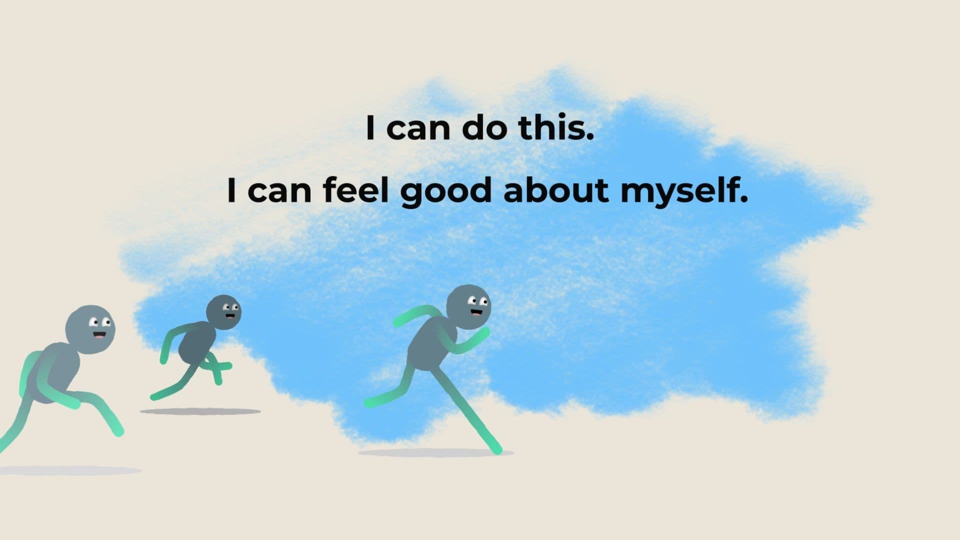 Children running beside the words I can do this, I can feel good about myself